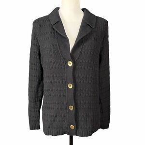 J. Jill Wearever Sweater Cardigan Size Small Black Preppy Classic Office Chunky